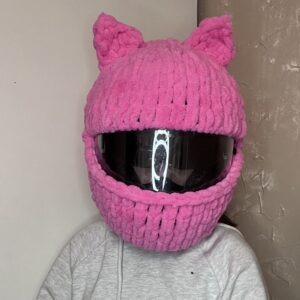Pletená moto kukla Kitty - neonově růžová
